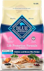 Blue Buffalo Life Protection Formula Adult Small Breed Chicken and Brown Rice Recipe dry dog food bag, 15 pound size