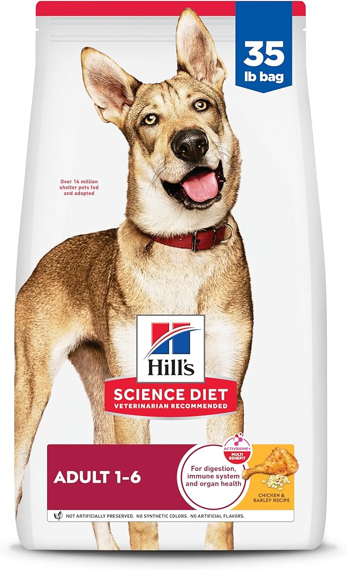 Hill's Science Diet Adult 1-6 Chicken and Barley Recipe dry dog food 35 lb bag with mixed breed dog