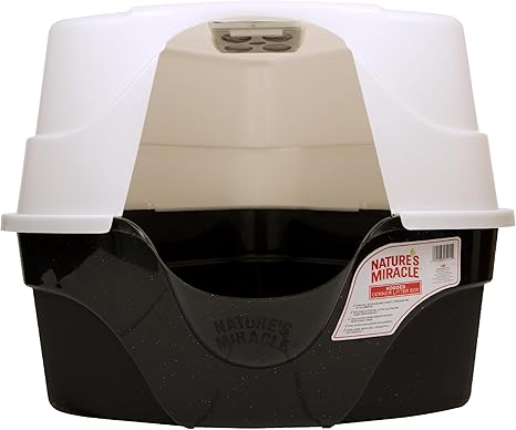 The light grey Nature's Miracle High-Sided Litter Box shown on a white background. It is a rectangular open-top box with high walls and a lower front entry point to prevent litter scatter.