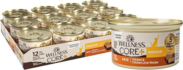 Wellness CORE Indoor wet cat food pate 12-pack - natural grain-free turkey and chicken liver recipe in 5.5 oz cans