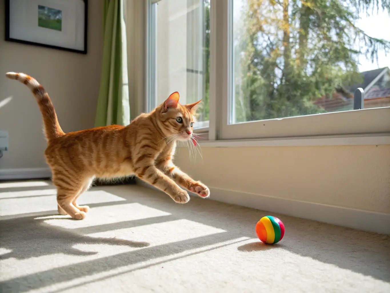 A cat gracefully jumps onto a modern cat tree, showcasing the importance of providing enriching environments for feline health.