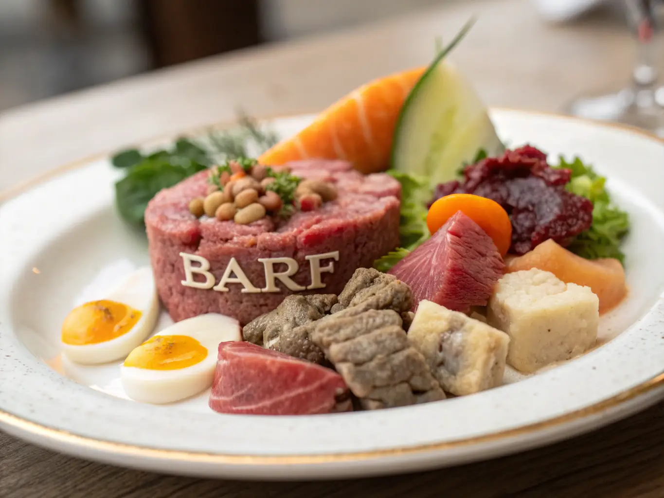 A close-up shot of various high-quality pet food ingredients, such as fresh meat, vegetables, and grains, emphasizing the importance of proper nutrition.